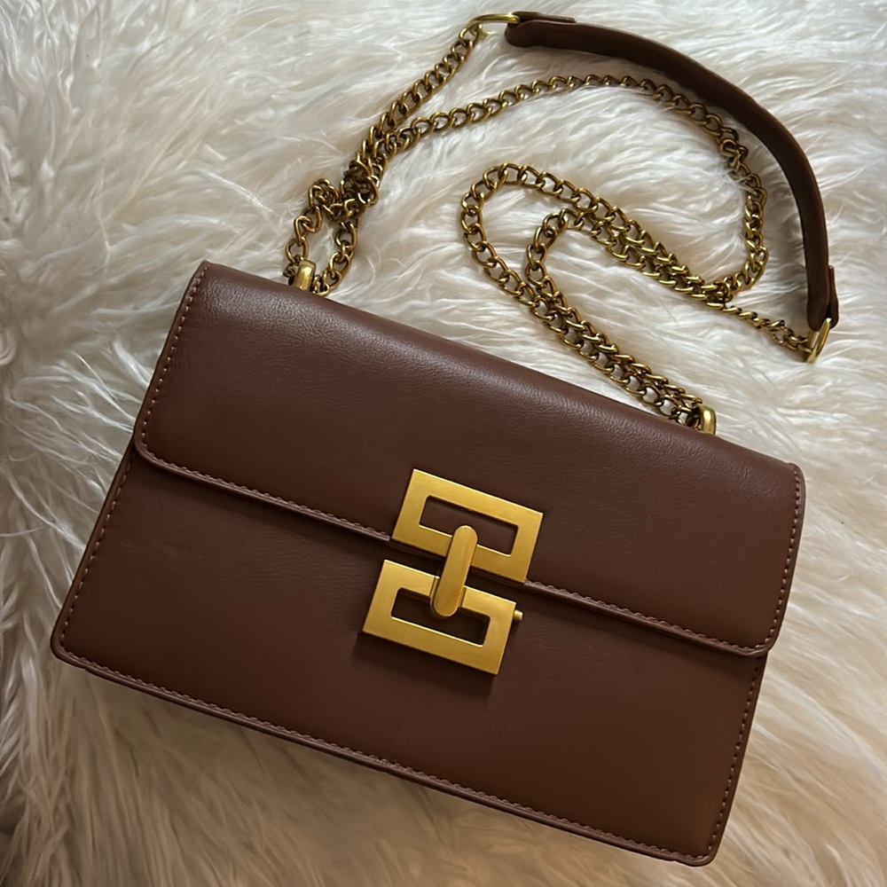 Brown Leather Chain Shoulder/Crossbody Bag